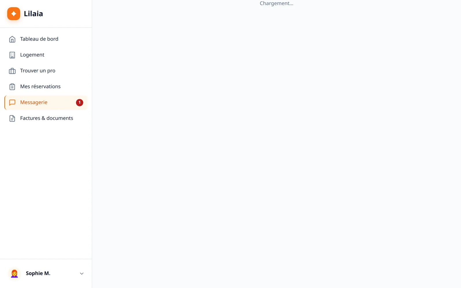Capture de l'interface Lilaia : La messagerie, rattachée au logement et à la date de l'intervention.